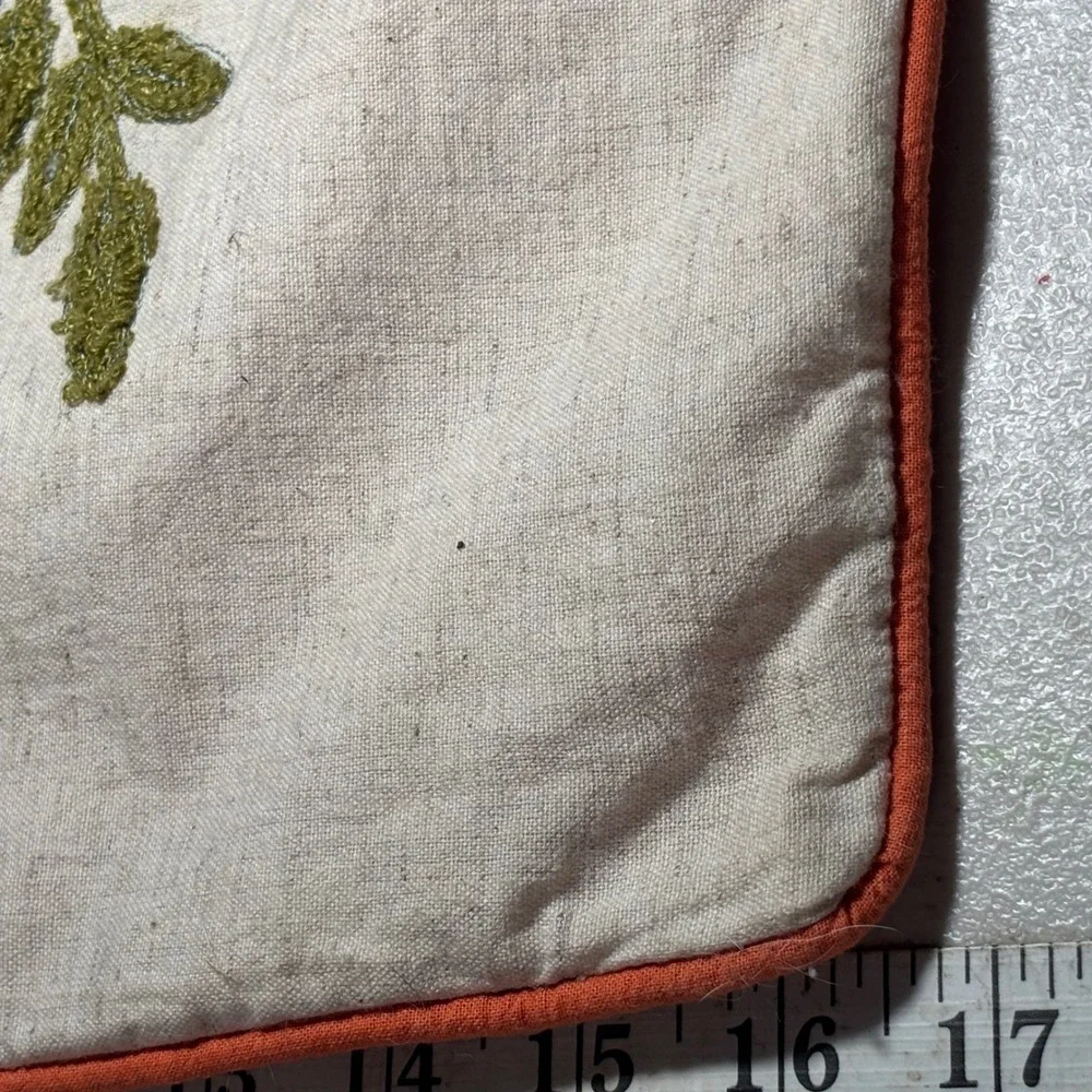 Pier 1 Pillow Cover Cream Orange Embroidered Sunflower Fall Harvest Floral Bird